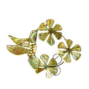 Vintage Gold-Tone Hummingbird & Floral Metal Wall Decor